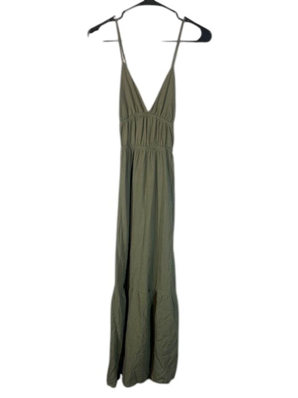 Shein Women’s Olive Green Sleeveless V-Neck Crisscross Back Maxi Dress Size XS